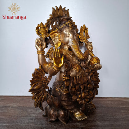 21 Inches Brass Three Tone Ganesha Lotus