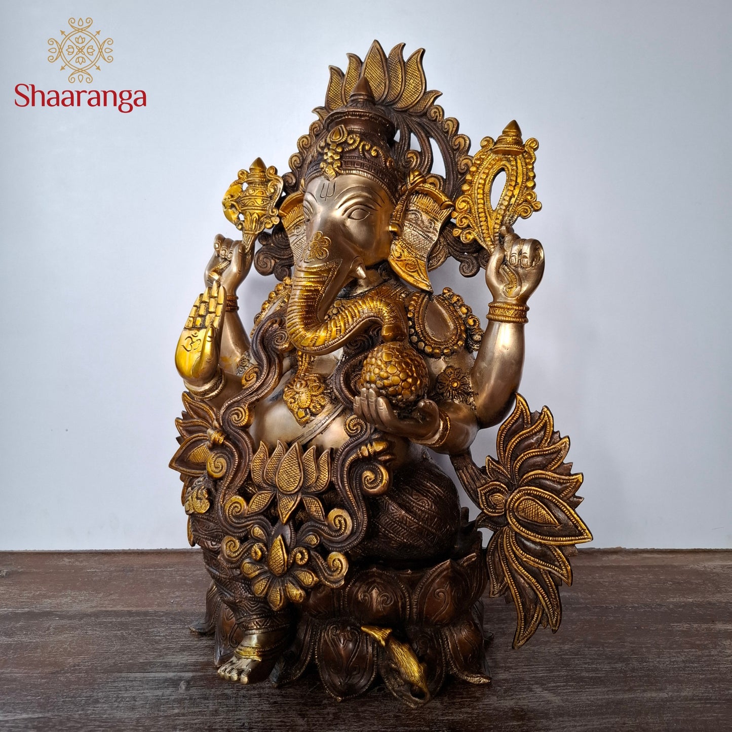 21 Inches Brass Three Tone Ganesha Lotus
