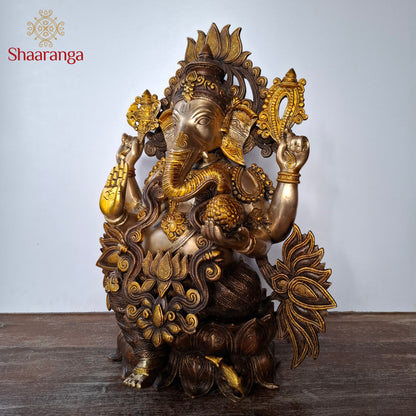 21 Inches Brass Three Tone Ganesha Lotus