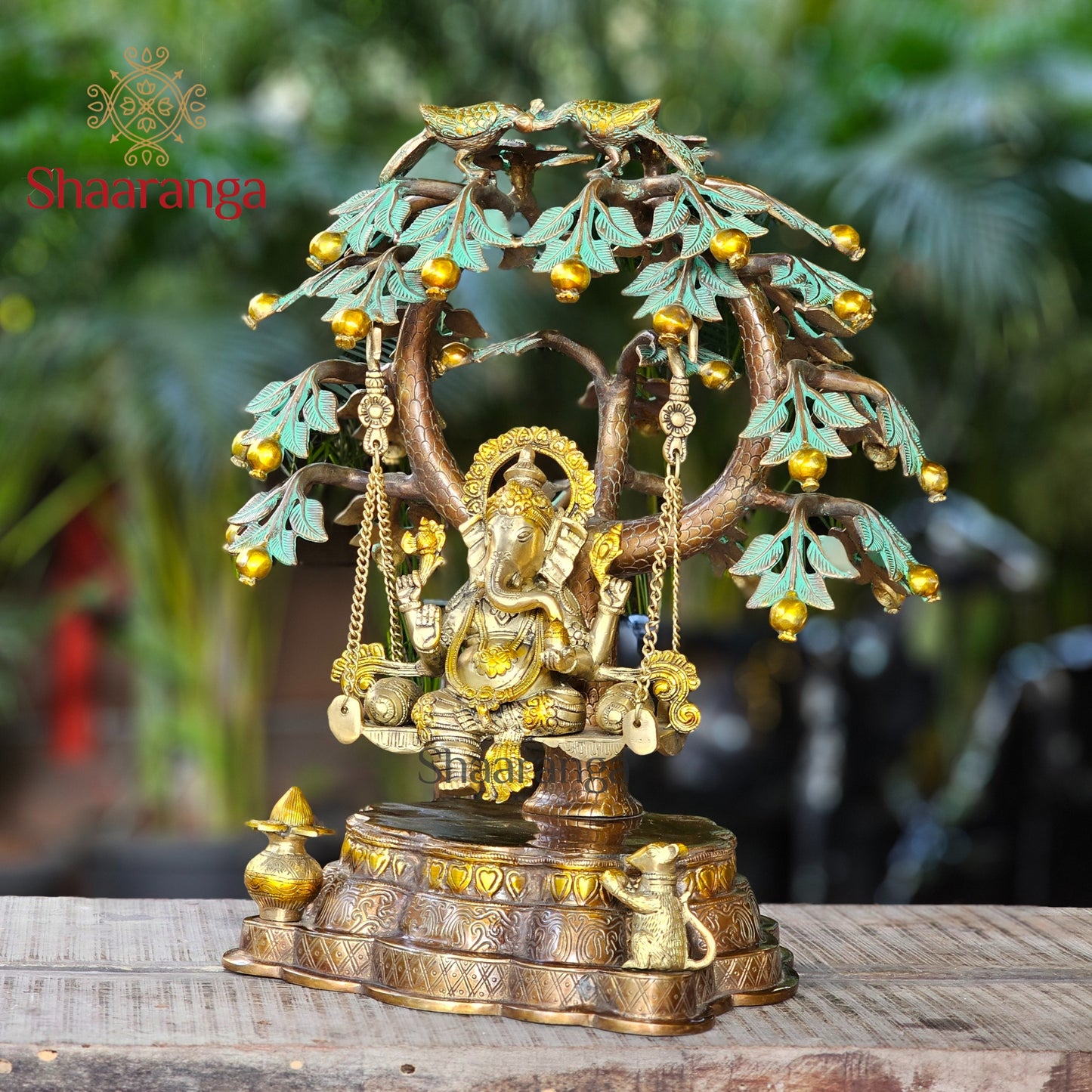 22 Inches Brass Ganesha Idol on Swing with Tree