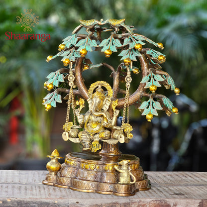 22 Inches Brass Ganesha Idol on Swing with Tree