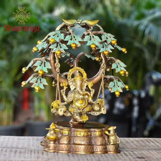 22 Inches Brass Ganesha Idol on Swing with Tree