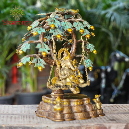 22 Inches Brass Ganesha Idol on Swing with Tree