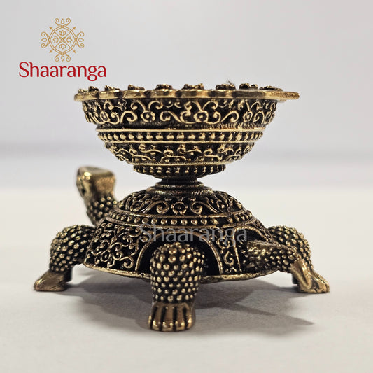 3 Inches Brass Tortoise Diya – Miniature Auspicious Lamp of Good Fortune