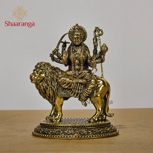 4.5 Inches Fine Brass Durga devi on Lion with Base