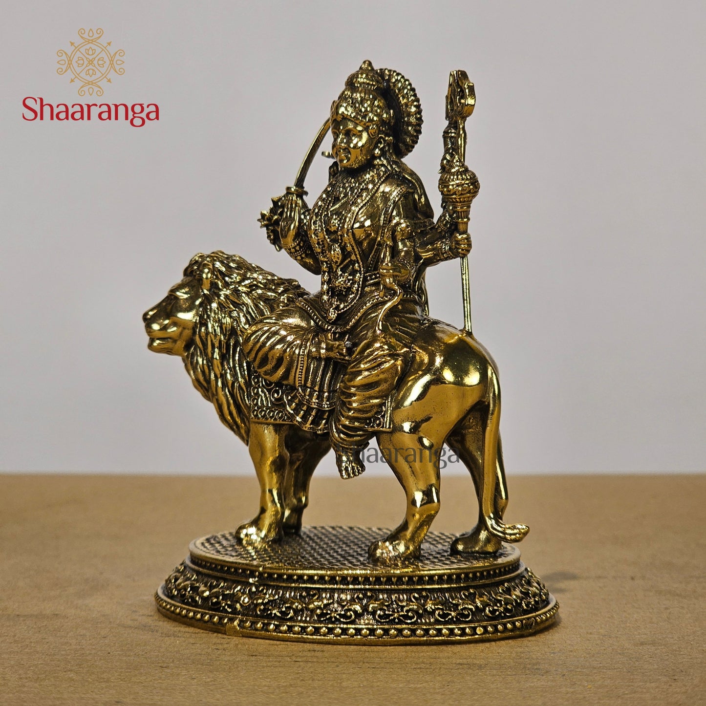 4.5 Inches Fine Brass Durga devi on Lion with Base