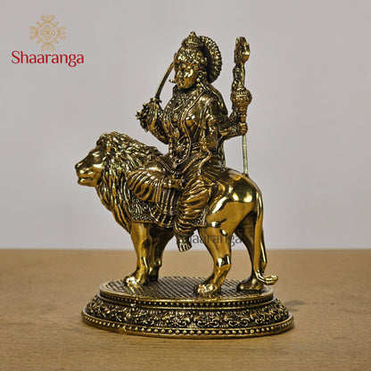 4.5 Inches Fine Brass Durga devi on Lion with Base