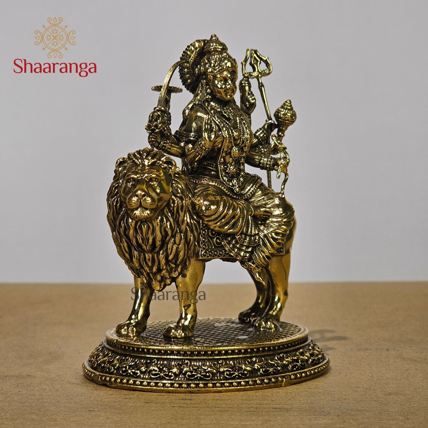 4.5 Inches Fine Brass Durga devi on Lion with Base