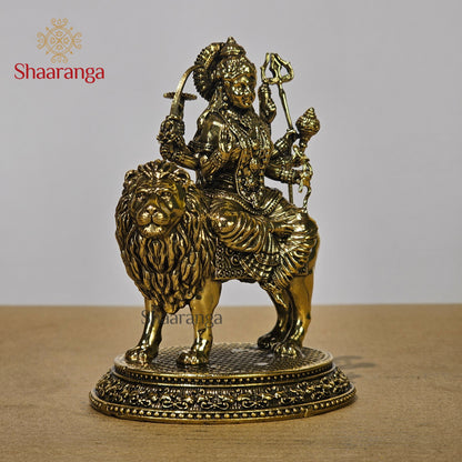 4.5 Inches Fine Brass Durga devi on Lion with Base