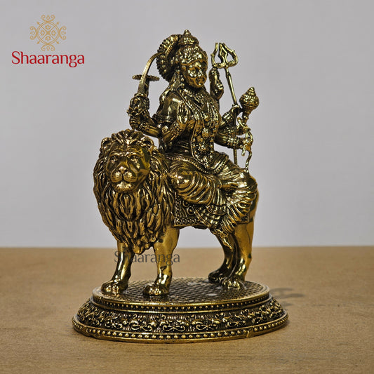 4.5 Inches Fine Brass Durga devi on Lion with Base