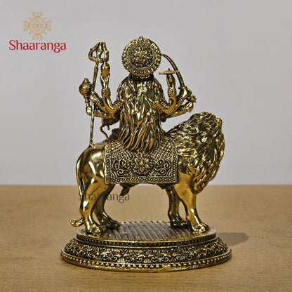 4.5 Inches Fine Brass Durga devi on Lion with Base