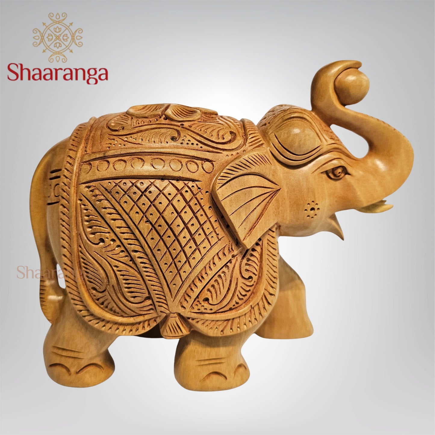 5.5 Inches Wooden Elephant with Carving – A Compact Expression of Traditional Art