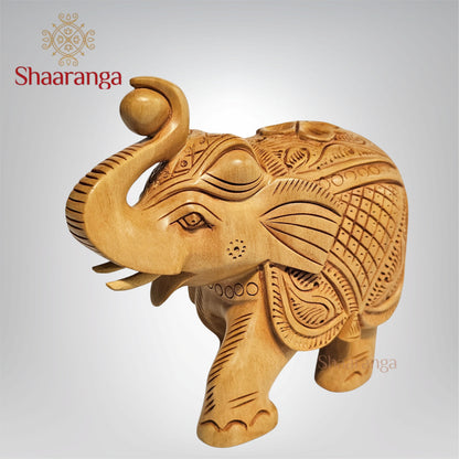 5.5 Inches Wooden Elephant with Carving – A Compact Expression of Traditional Art