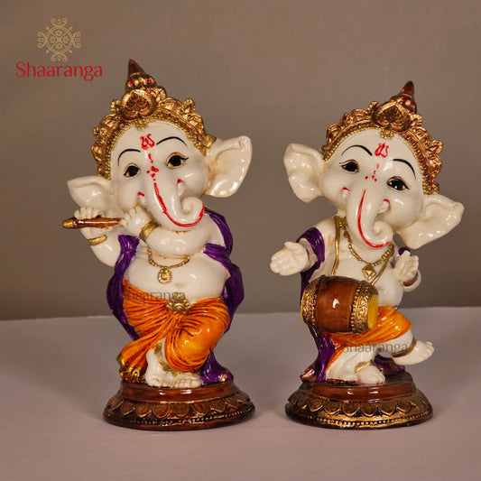 Dancing Ganesha Polyresin Idol Set - 6 Inches (Set of 2)