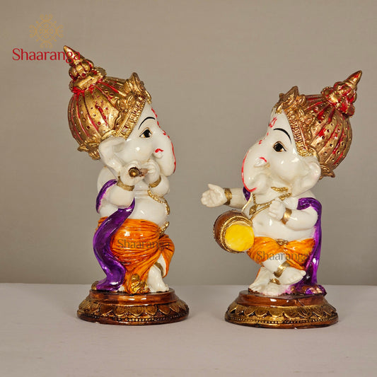 Dancing Ganesha Polyresin Idol Set - 6 Inches (Set of 2)
