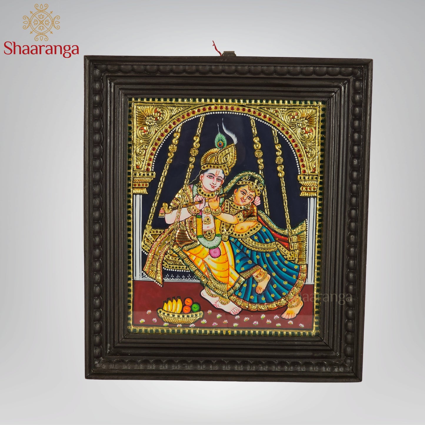 15x13 Inches Radha Krishna Swing Tanjore Painting with 22k Gold work