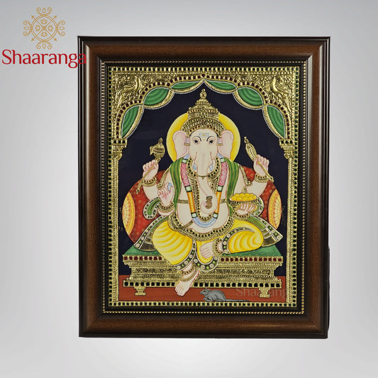 18x15 Inches Ganesha Tanjore Painting with 22K Gold Work