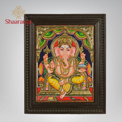 21x17 Inches Ganesha Tanjore Painting with 22K Gold Work