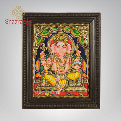 21x17 Inches Ganesha Tanjore Painting with 22K Gold Work