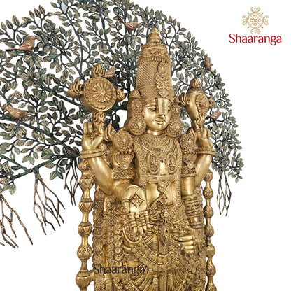 55 Inches Shaaranga Signature “Shesha Shaila Venkateshwara” – Majestic Brass Masterpiece with Sacred Tree