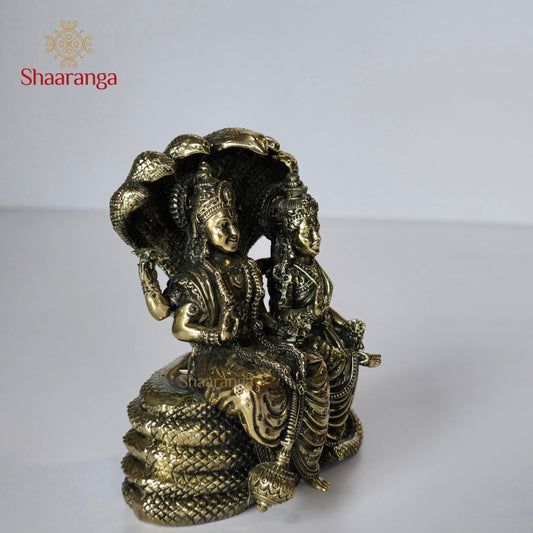 5 Inches Brass Vishnu Lakshmi on Seshnag