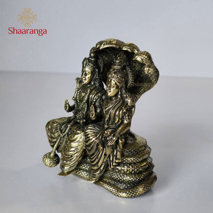 5 Inches Brass Vishnu Lakshmi on Seshnag