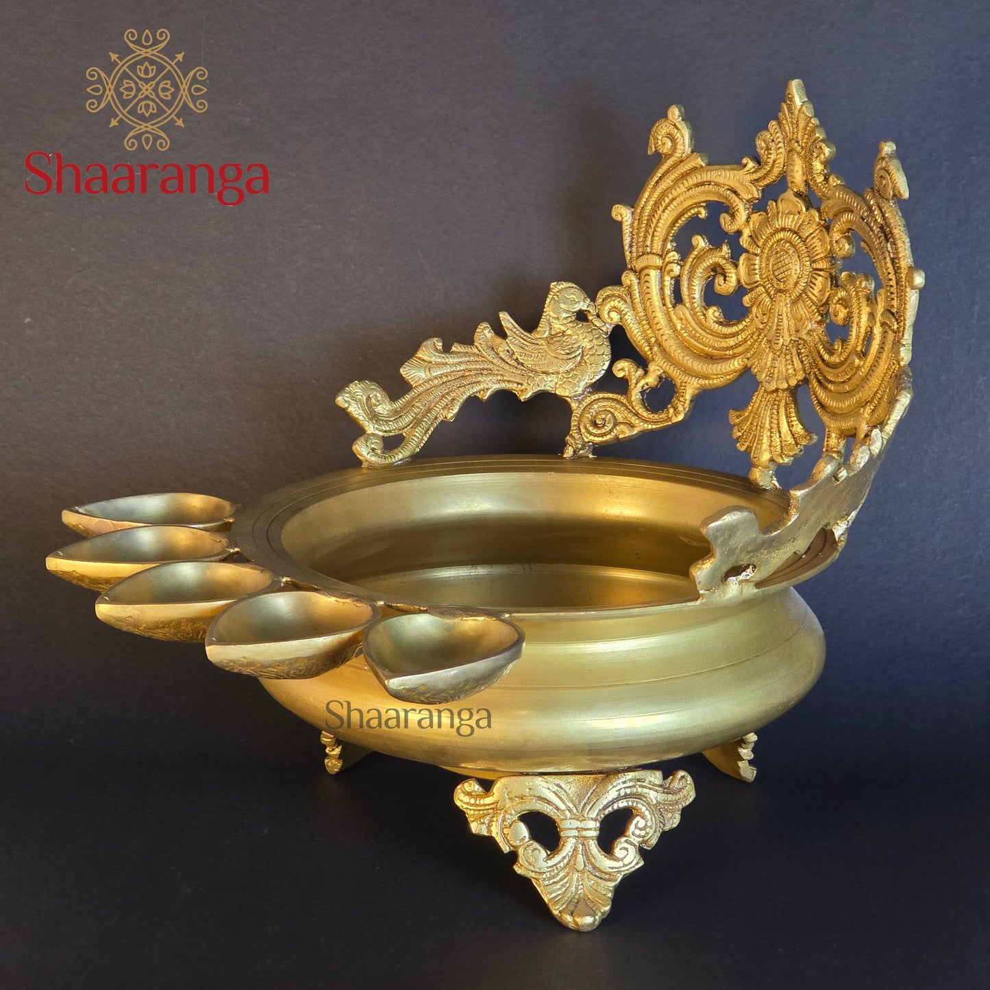 12 Inches Brass  Urli with 5  Diya