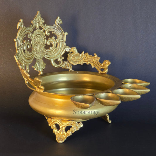 12 Inches Brass  Urli with 5  Diya