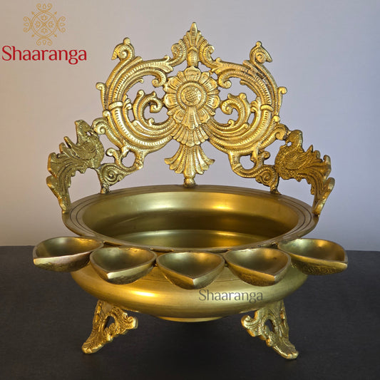 12 Inches Brass  Urli with 5  Diya