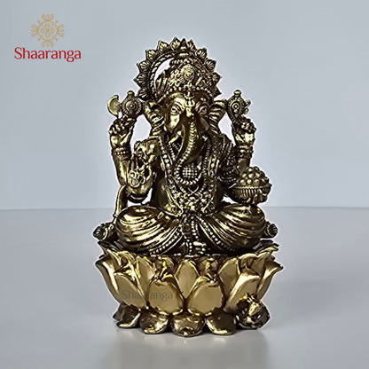 5 Inches Brass Ganesha On Lotus