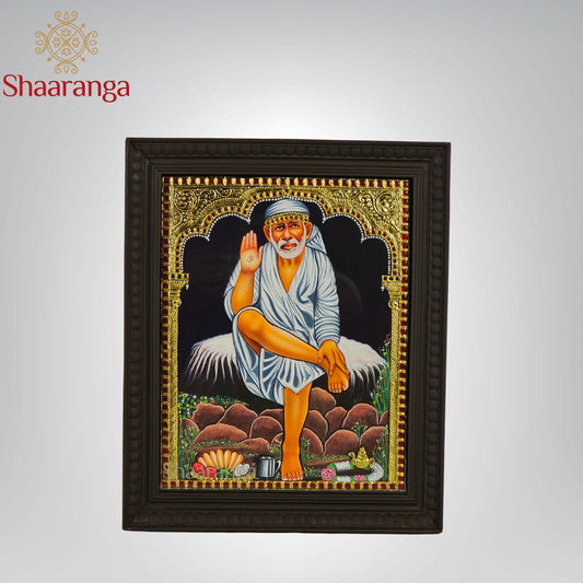 18x15 Inches Saibaba  Tanjore Painting with 22K Gold Work