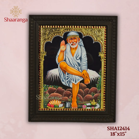 18x15 Inches Saibaba  Tanjore Painting with 22K Gold Work