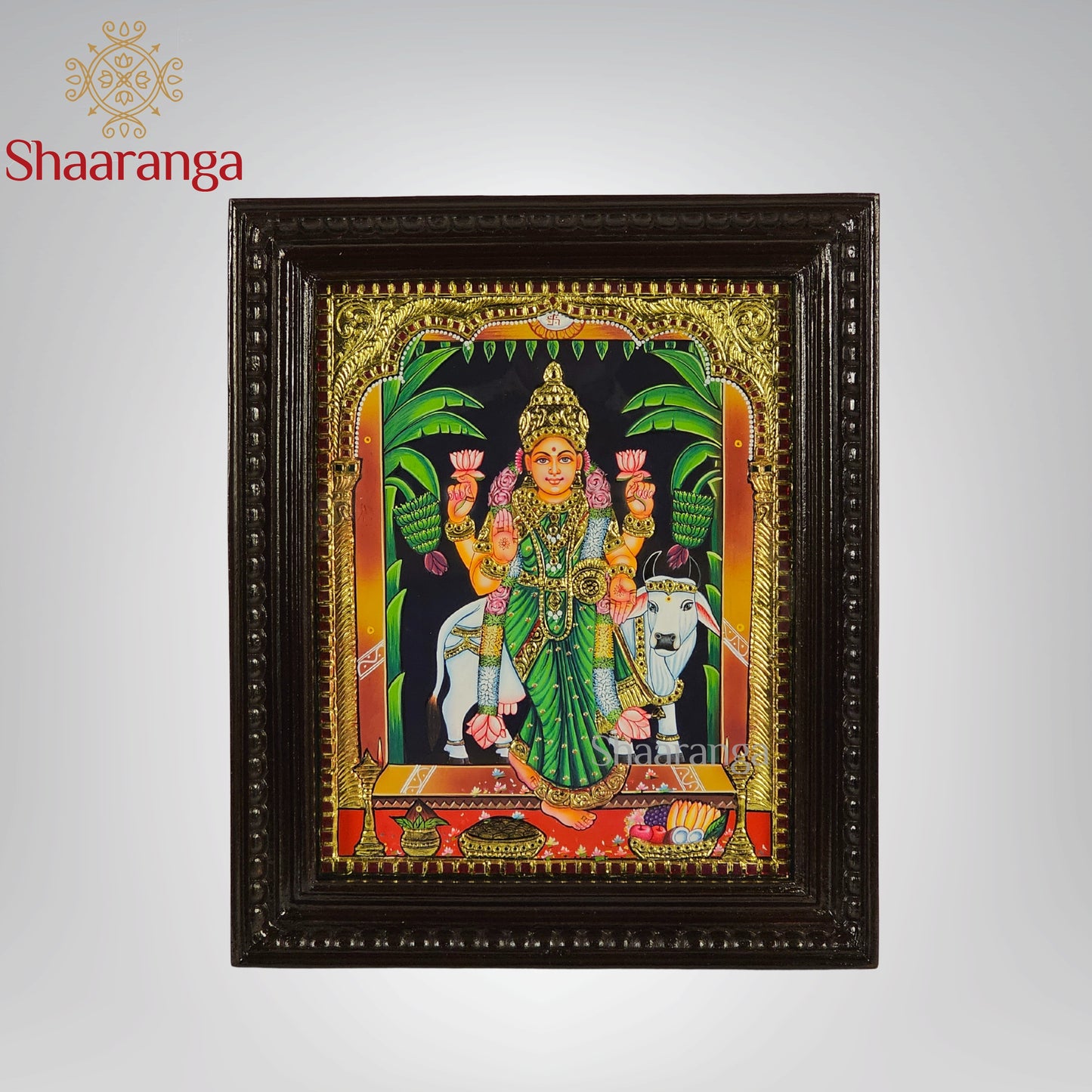 18x15 Inches Gruha  Lakshmi  Tanjore Painting with 22K Gold Work