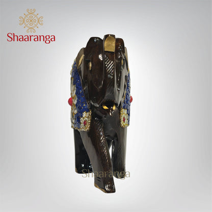 6 Inches Wooden Elephant embellished with beads