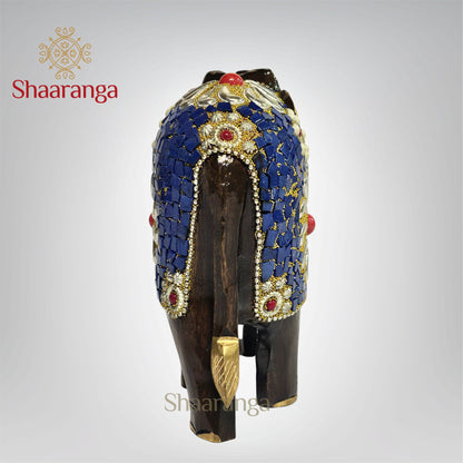 6 Inches Wooden Elephant embellished with beads