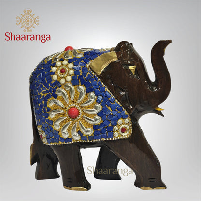 6 Inches Wooden Elephant embellished with beads