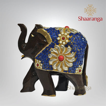 6 Inches Wooden Elephant embellished with beads