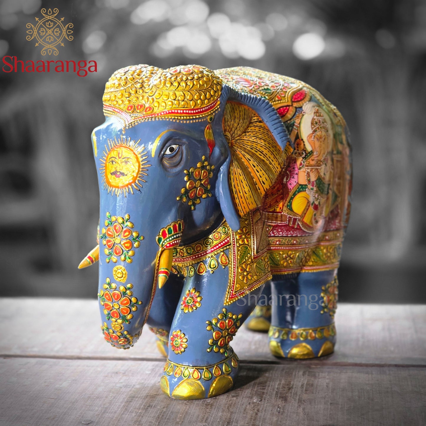 10 Inches Elephant Painted in Wood