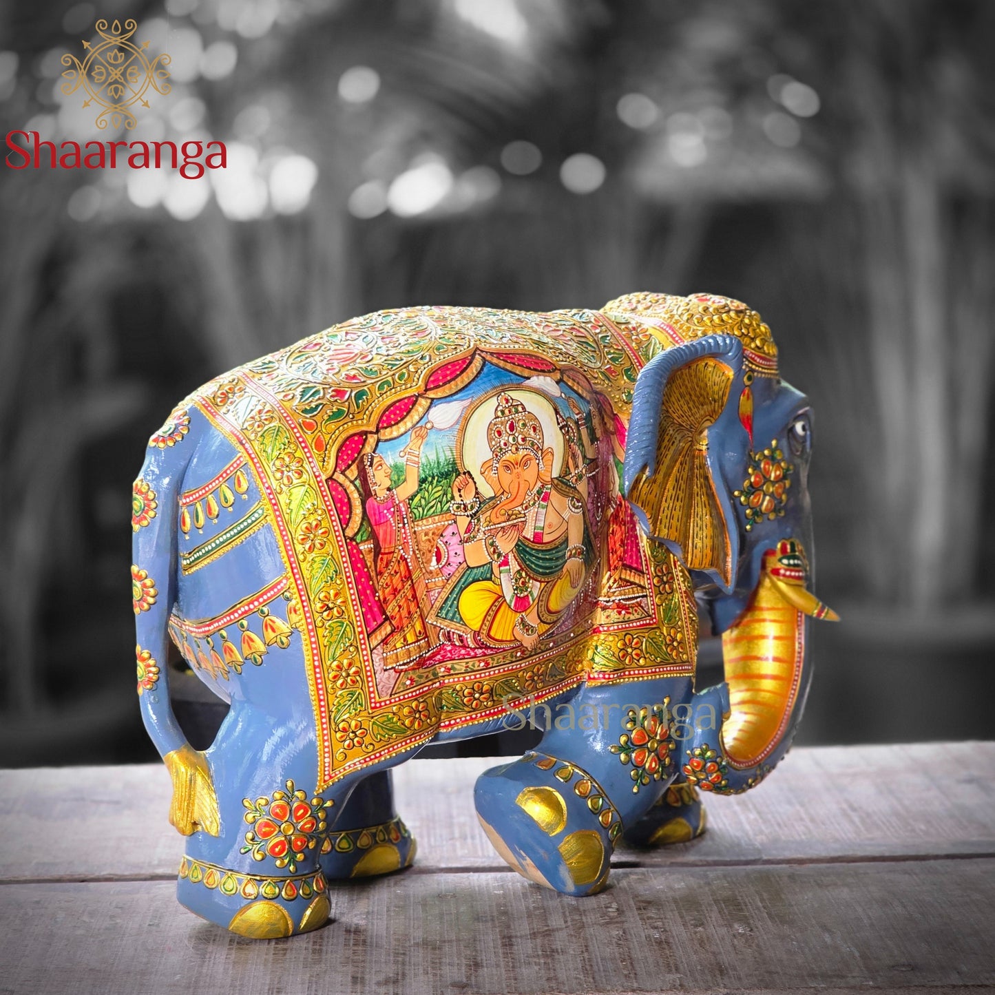 10 Inches Elephant Painted in Wood
