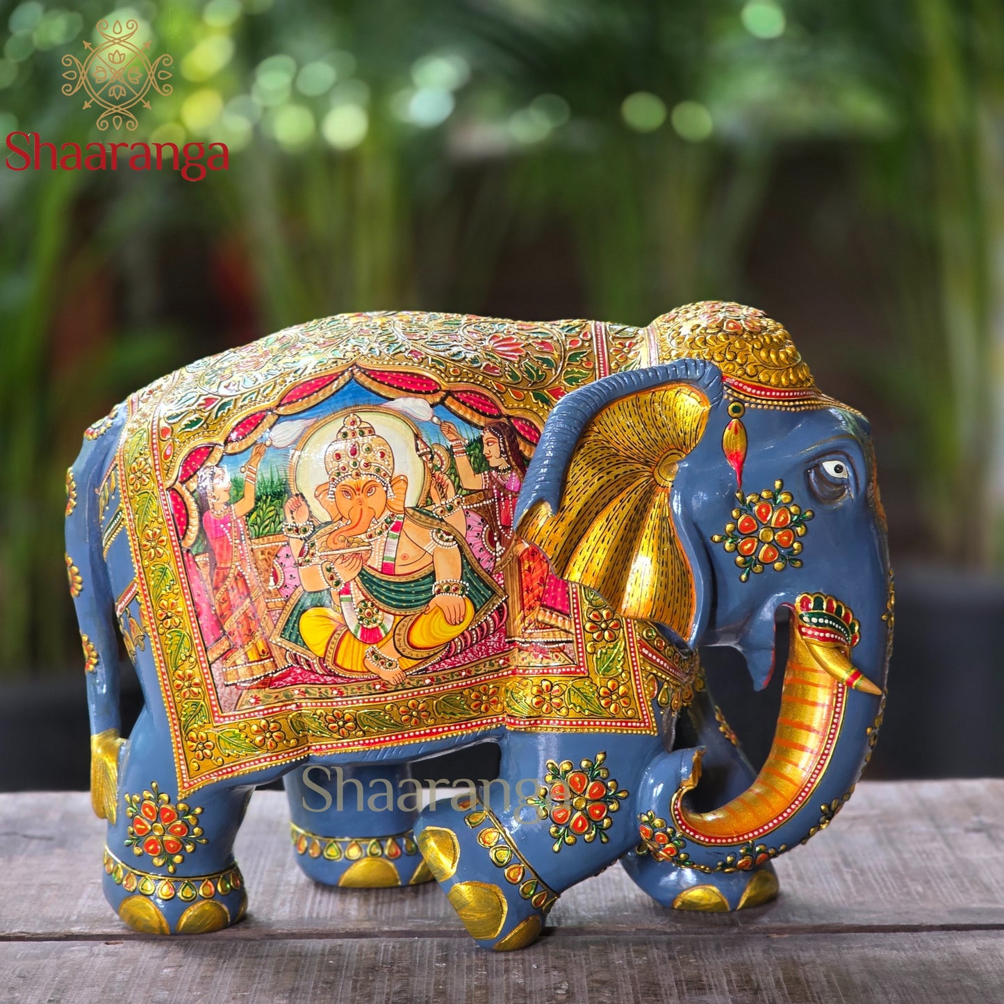 10 Inches Elephant Painted in Wood