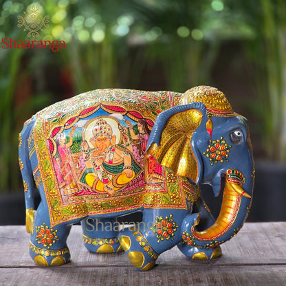 10 Inches Elephant Painted in Wood