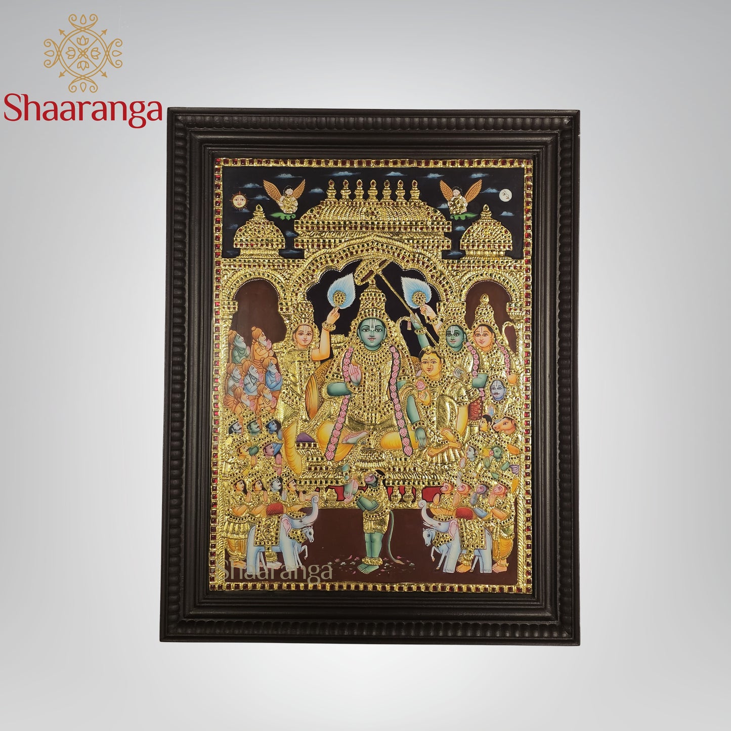 28x22 Inches Rama Pattabhishekam Tanjore Painting with 22K Gold Work