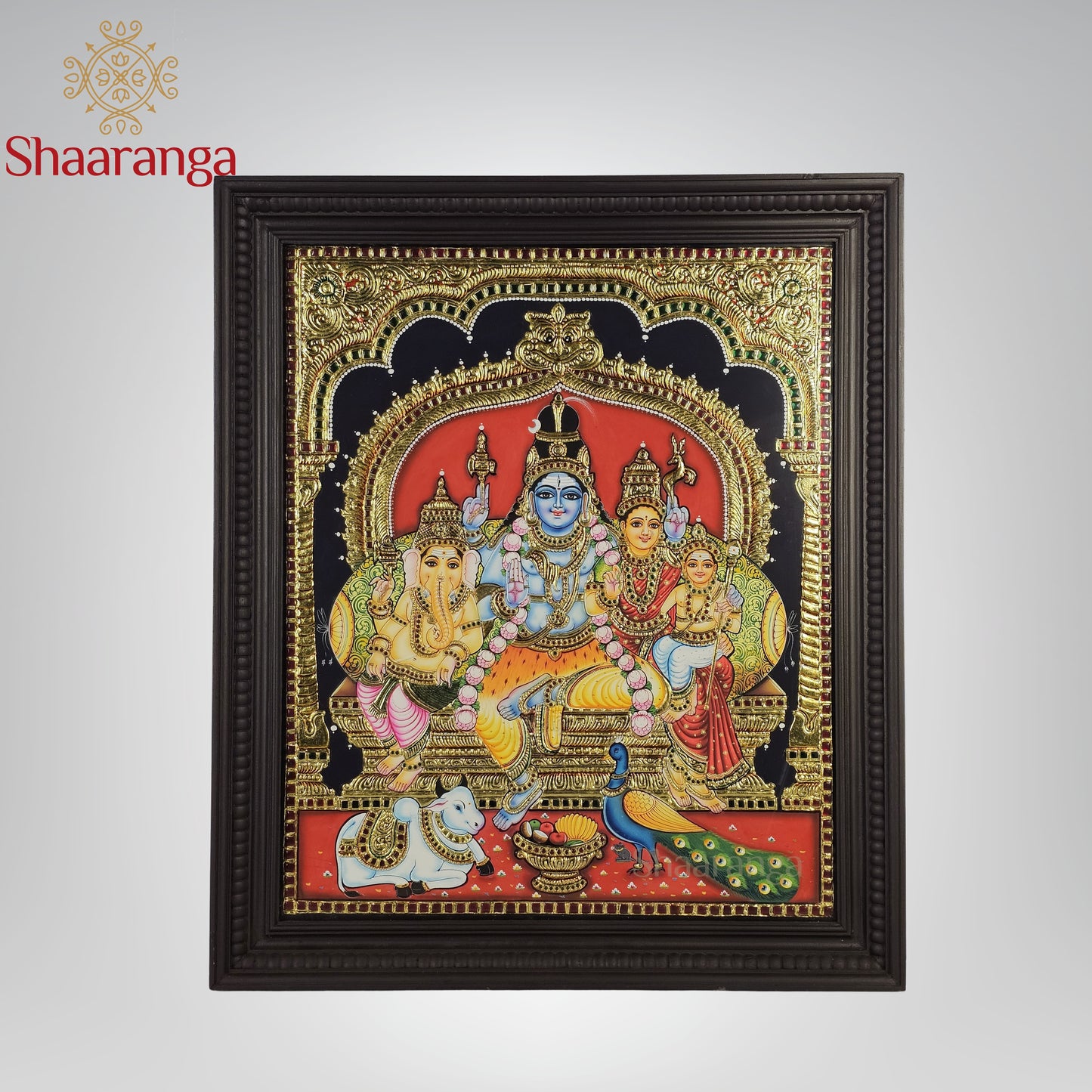 28x33 Inches Shiva Family  Tanjore Painting with 22K Gold Work