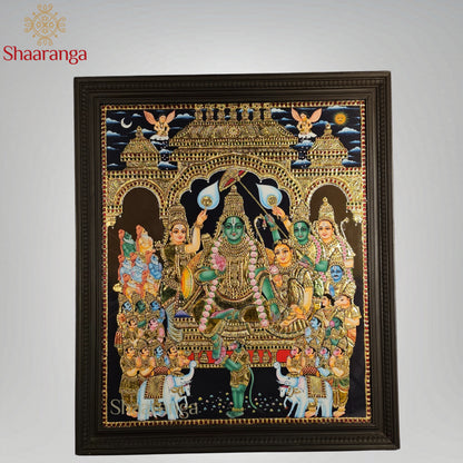 34x40 Inches Rama Pattabhishekam Tanjore Painting with 22K Gold Work