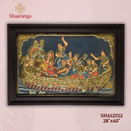 28 x 40 Inches Krishna Leela Tanjore Painting with Gopikas | 22K Gold Embossed Art