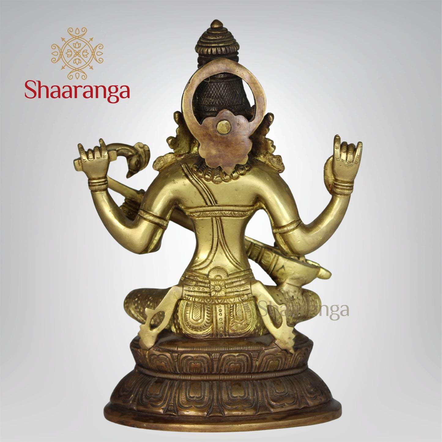 11 Inches Brass Saraswathi devi Idol Sitting on Base.