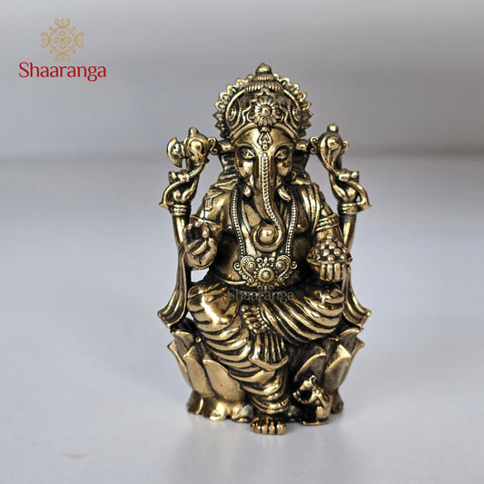 3 Inches Brass Ganesh On Lotus