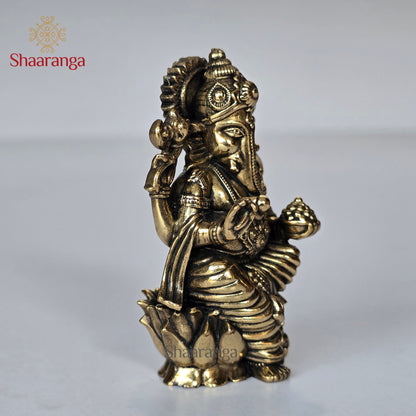 3 Inches Brass Ganesh On Lotus