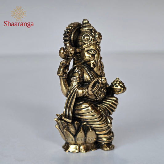 3 Inches Brass Ganesh On Lotus