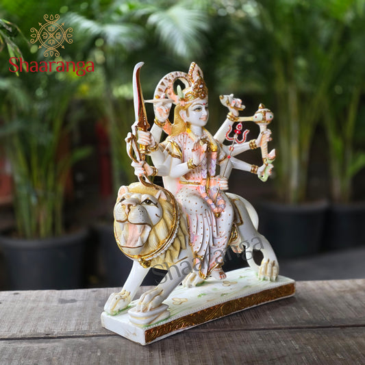 17 Inches Cultured Marble Durga Devi sitting on lion.